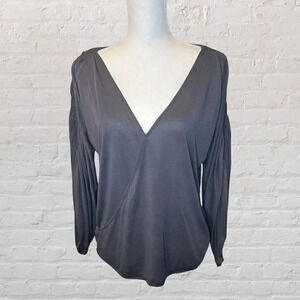 Free People Black Grey Sleeve Tie Faux Wrap Shirt with Drawtie Sleeves Size Smal